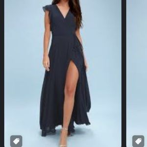 Lulus Crescendo Navy Blue Wrap Maxi Dress Size S